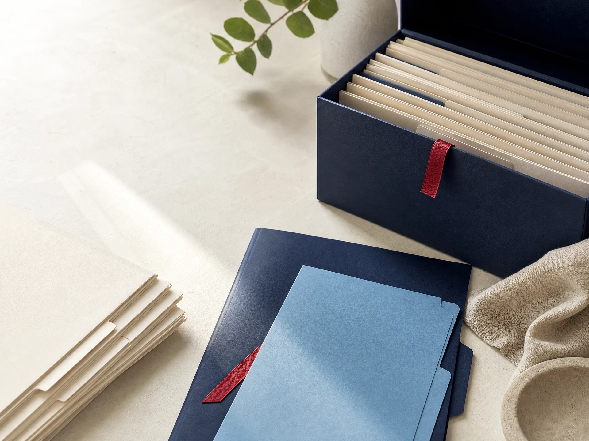 Organized record folders and archival document box
